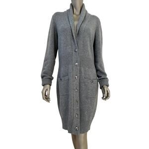 Chanel Gray Knitted Brooch Cardigan with  - Size 40